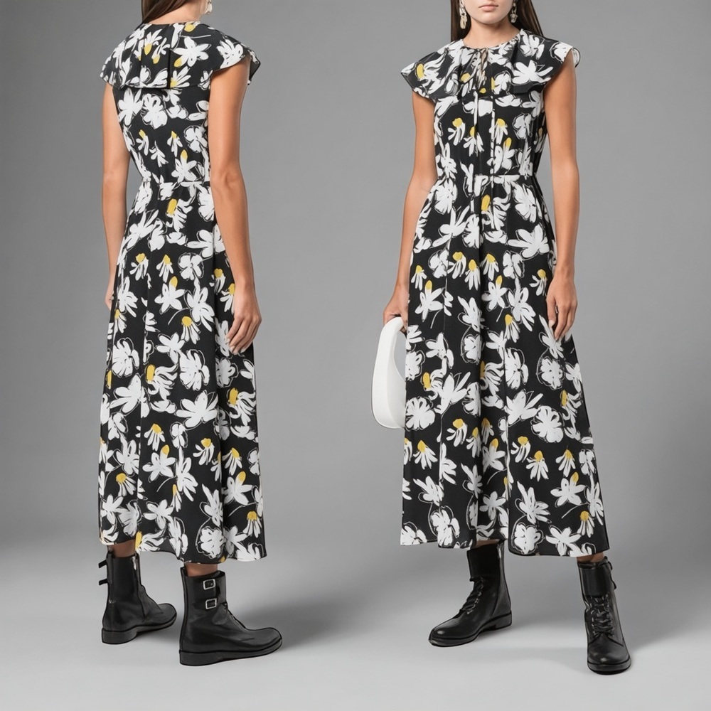 Jason Wu Womenâs Black/White Floral Print Silk Dress In Size 6